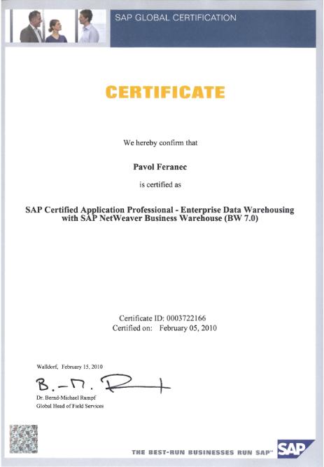 SAP BW Certificate